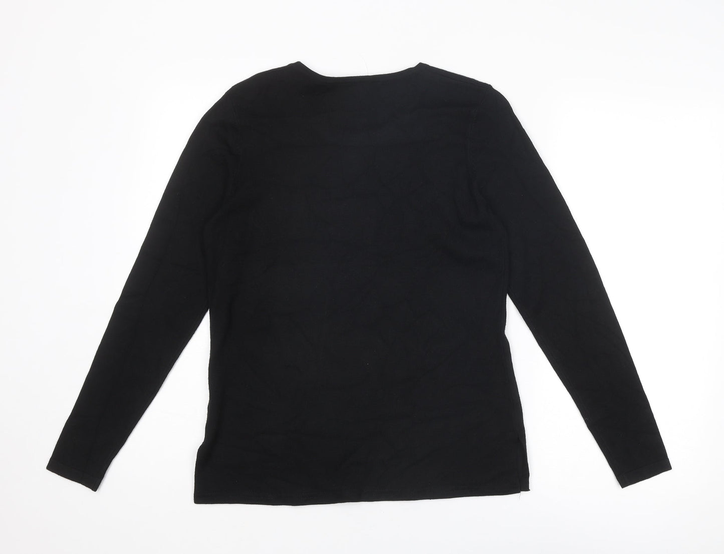 élite Womens Black Round Neck Geometric Viscose Pullover Jumper Size S - Size S-M