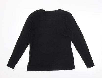 élite Womens Black Round Neck Geometric Viscose Pullover Jumper Size S - Size S-M