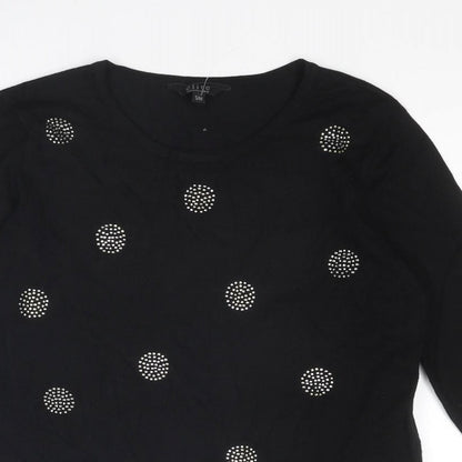 élite Womens Black Round Neck Geometric Viscose Pullover Jumper Size S - Size S-M