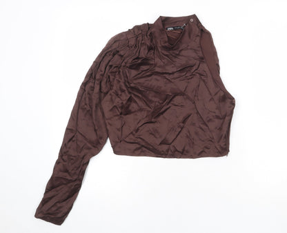 Womens UK Size M Zara Brown Basic Blouse