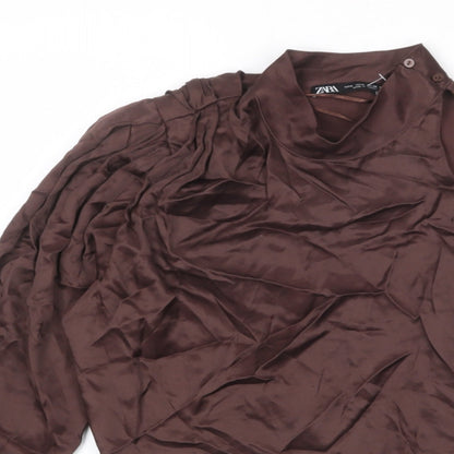Womens UK Size M Zara Brown Basic Blouse