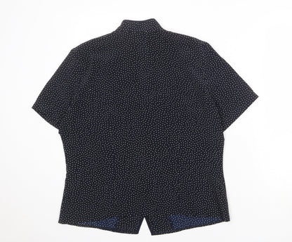 Berkertex Womens Blue Polka Dot Polyester Basic Button-Up Size 16 V-Neck