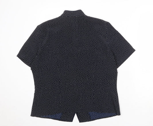 Berkertex Womens Blue Polka Dot Polyester Basic Button-Up Size 16 V-Neck