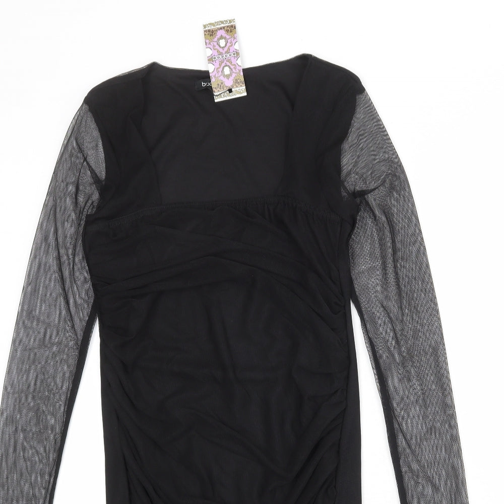 Boohoo Womens Black Polyester Shift Size 12 Square Neck Pullover - Sheer Sleeves