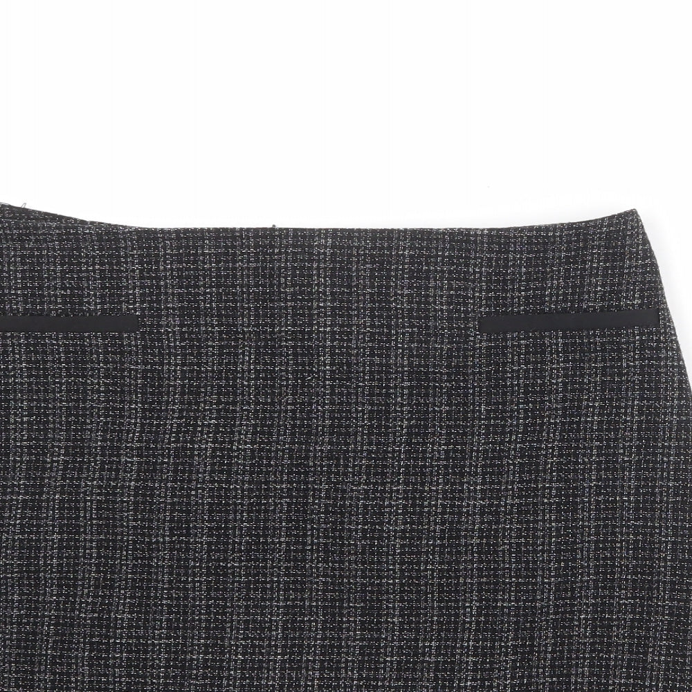 BHS Womens Black Geometric Polyester A-Line Skirt Size 14 Zip