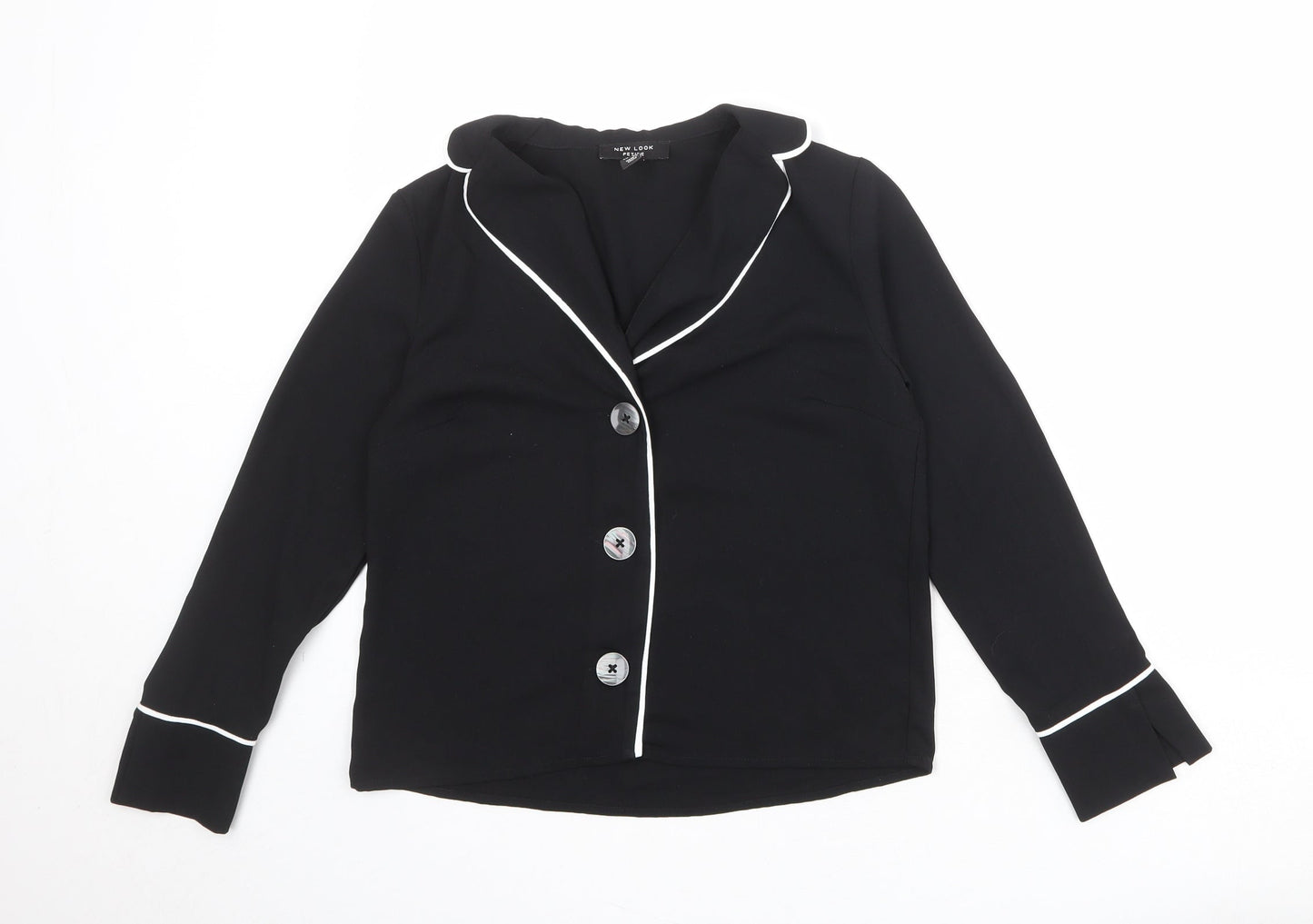 New Look Womens Black Polyester Basic Button-Up Size 6 Collared