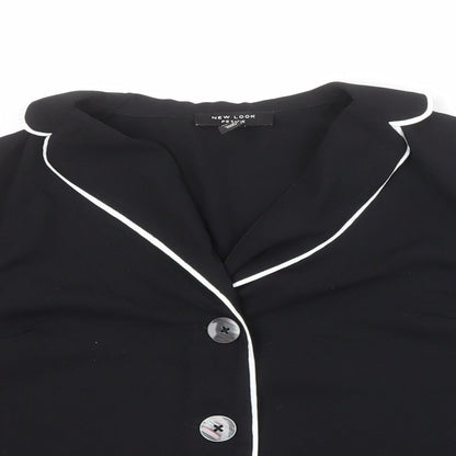 New Look Womens Black Polyester Basic Button-Up Size 6 Collared