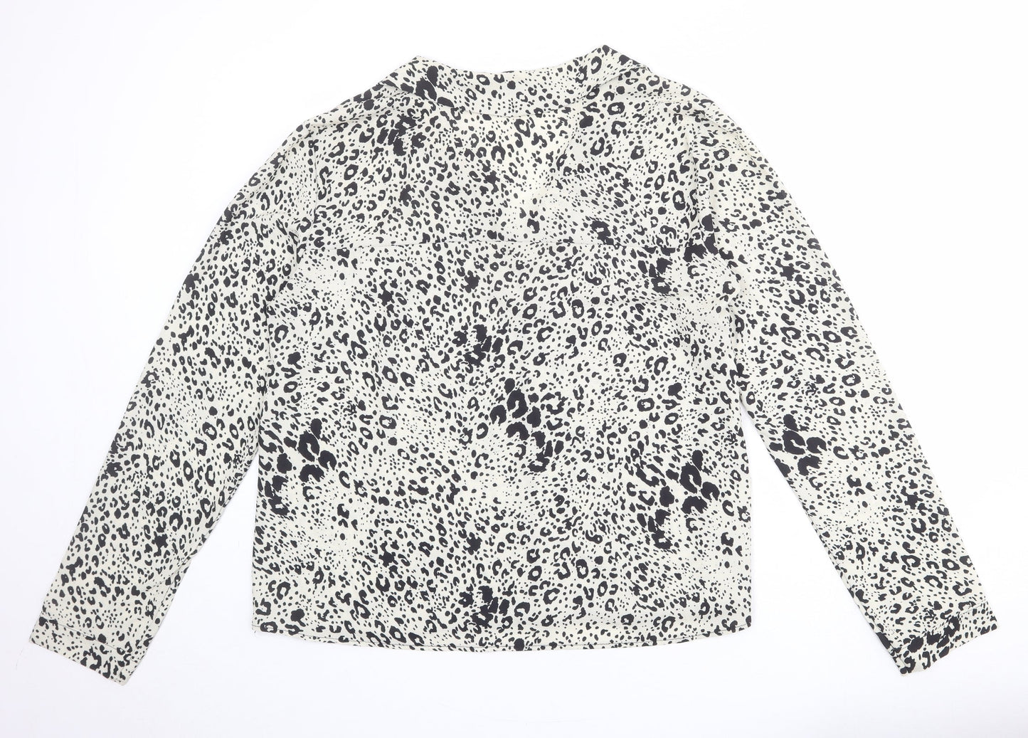 Boohoo Womens Ivory Animal Print Polyester Basic Blouse Size 16 Collared