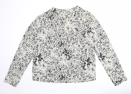 Boohoo Womens Ivory Animal Print Polyester Basic Blouse Size 16 Collared