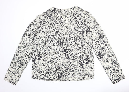 Boohoo Womens Ivory Animal Print Polyester Basic Blouse Size 16 Collared