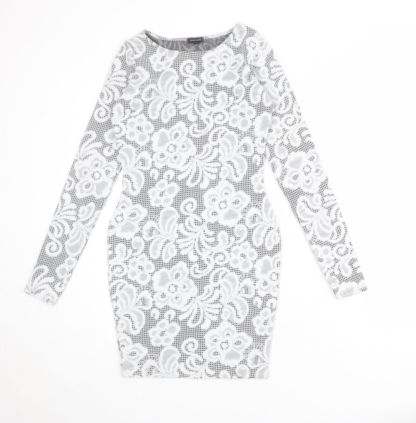River Island Womens White Geometric Polyester Shift Size 8 Round Neck Pullover
