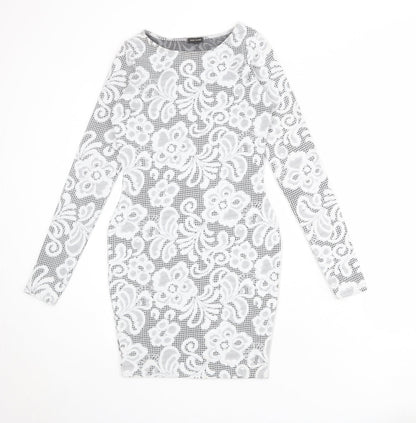 River Island Womens White Geometric Polyester Shift Size 8 Round Neck Pullover