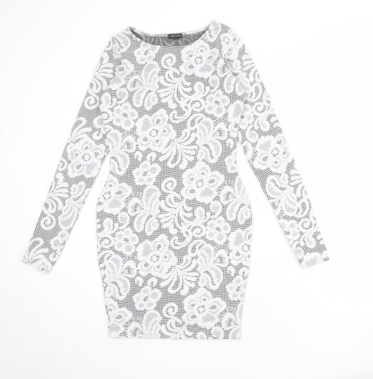 River Island Womens White Geometric Polyester Shift Size 8 Round Neck Pullover