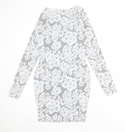 River Island Womens White Geometric Polyester Shift Size 8 Round Neck Pullover