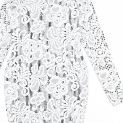 River Island Womens White Geometric Polyester Shift Size 8 Round Neck Pullover