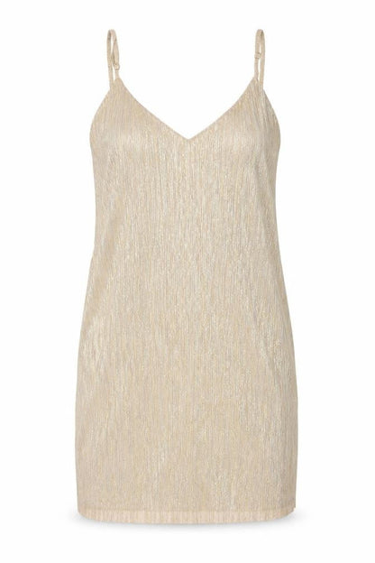 Pull&Bear Womens Gold Polyester Tank Dress Size L V-Neck Pullover - Open Back