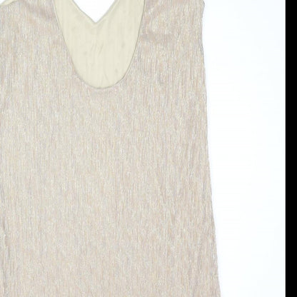 Pull&Bear Womens Gold Polyester Tank Dress Size L V-Neck Pullover - Open Back
