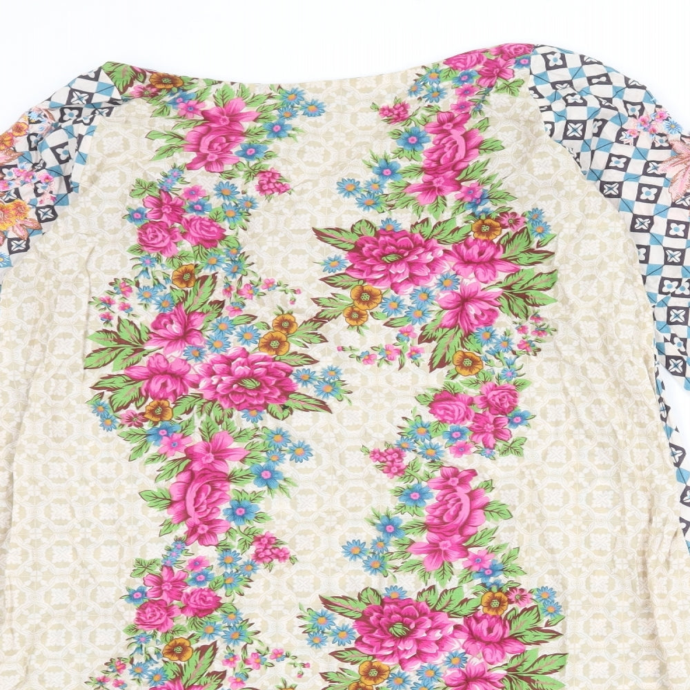 Khaadi Womens Multicoloured Floral Cotton A-Line Size 10 Round Neck Pullover