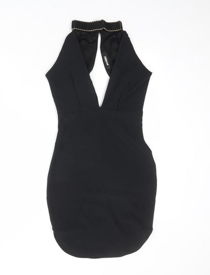 Missguided Womens Black Polyester Mini Size 6 Halter Button