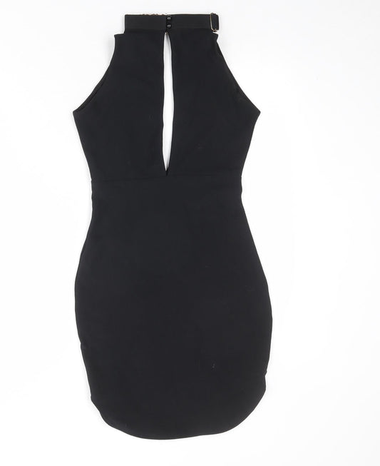 Missguided Womens Black Polyester Mini Size 6 Halter Button