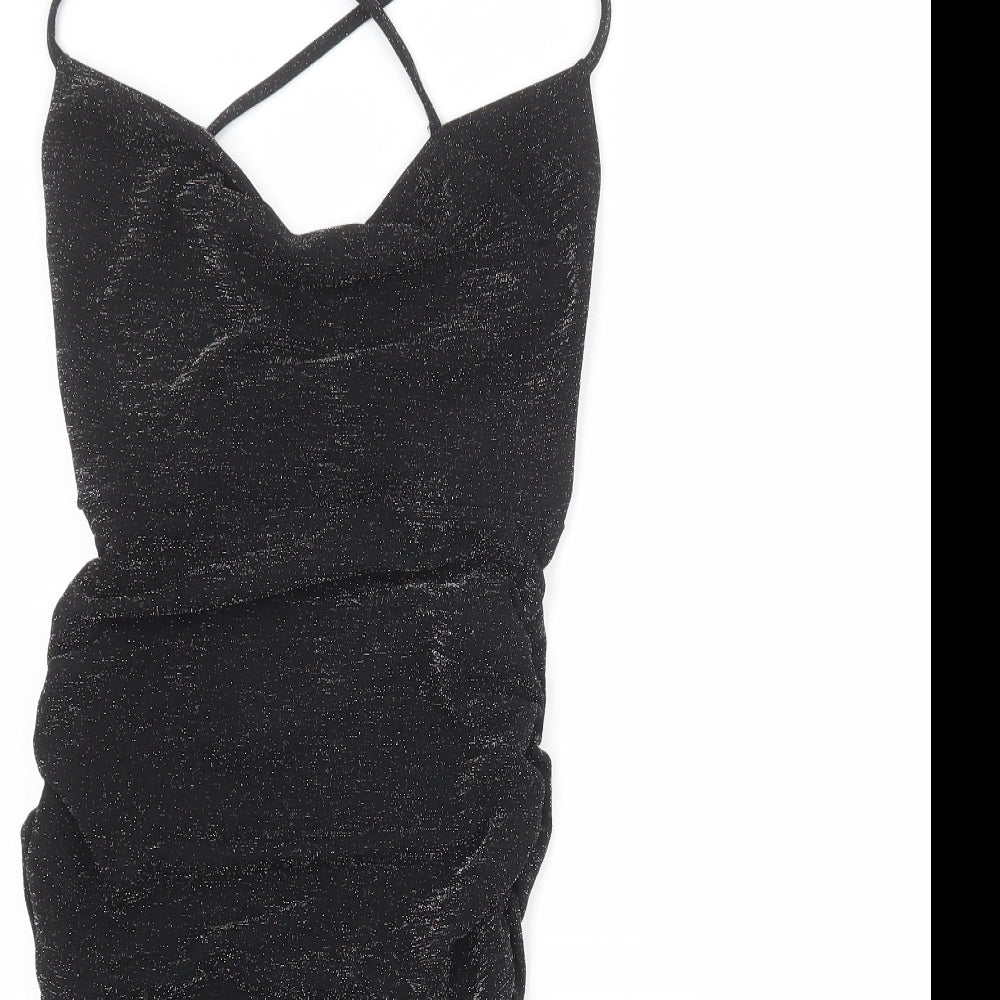 Boohoo Womens Black Polyester Bodycon Size 6 V-Neck Pullover