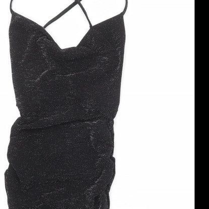 Boohoo Womens Black Polyester Bodycon Size 6 V-Neck Pullover