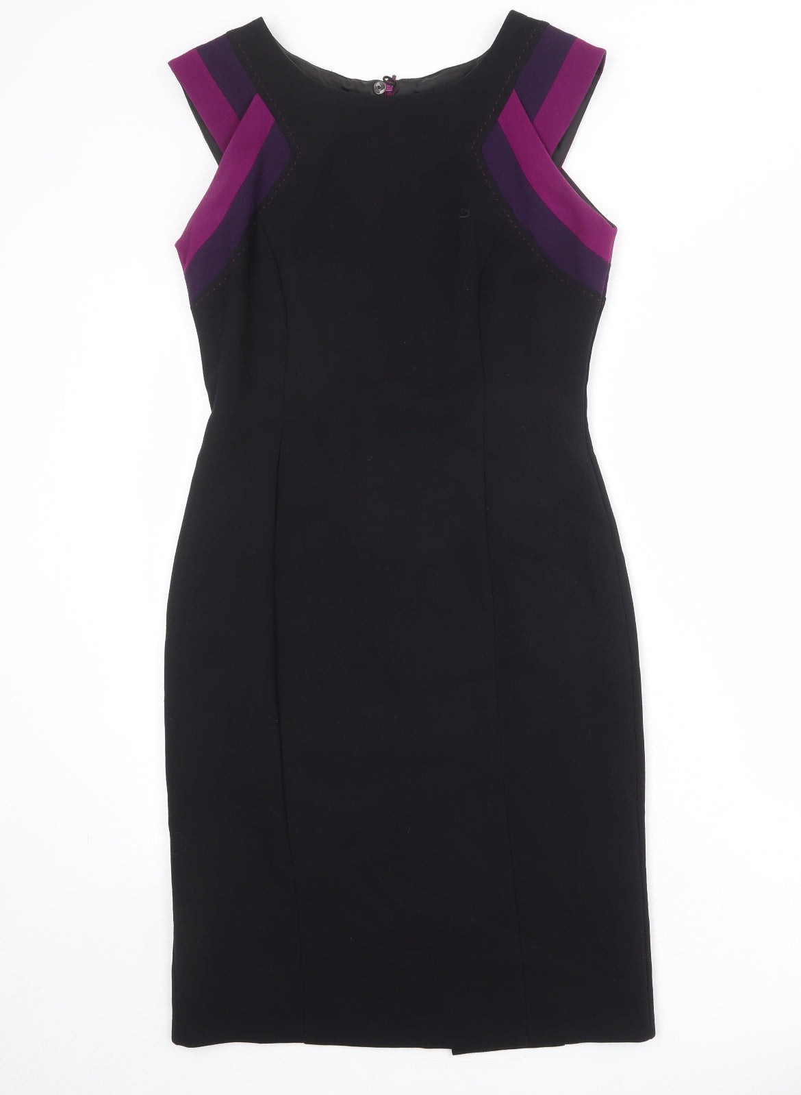 Marks and Spencer Womens Black Polyester Shift Size 10 Round Neck Zip