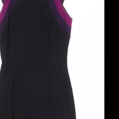 Marks and Spencer Womens Black Polyester Shift Size 10 Round Neck Zip