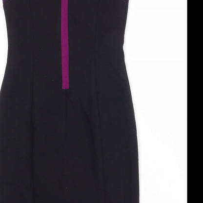 Marks and Spencer Womens Black Polyester Shift Size 10 Round Neck Zip