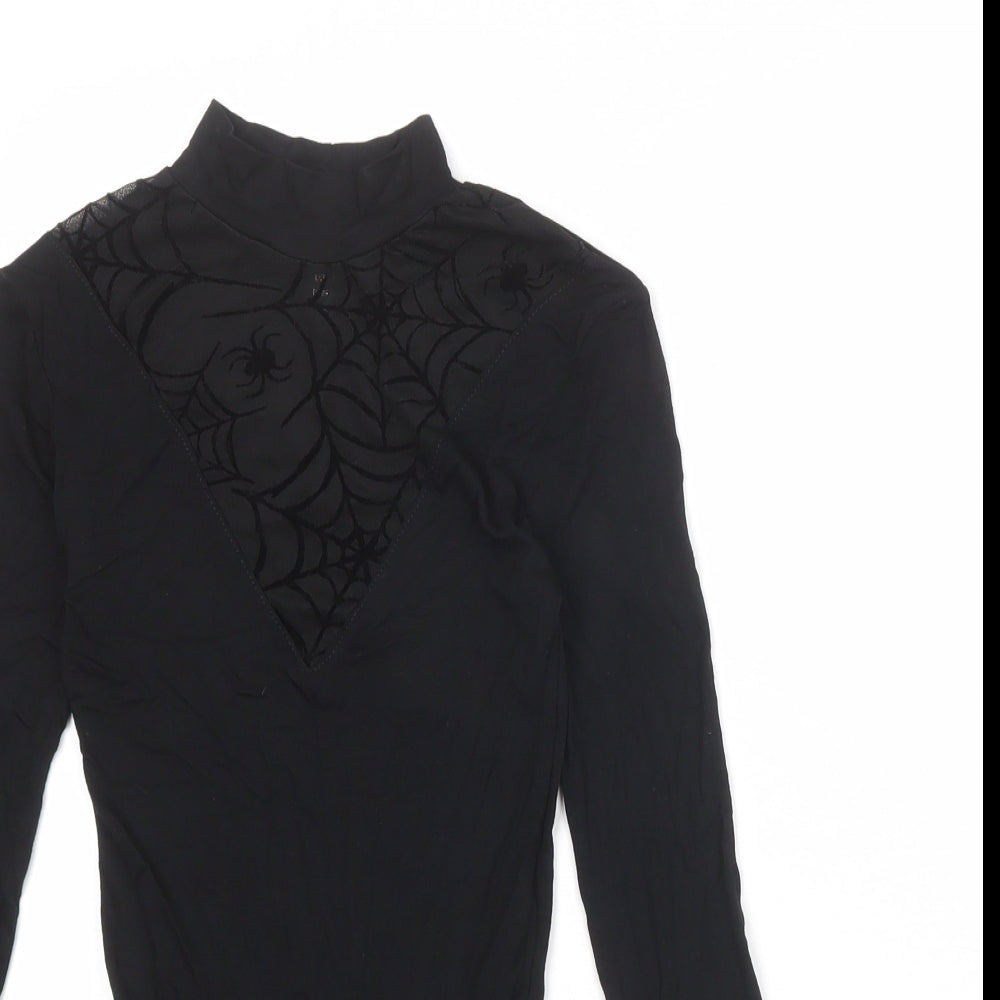 Pink Vanilla Womens Black Viscose Bodysuit One-Piece Size 6 Snap - Spider Web Halloween