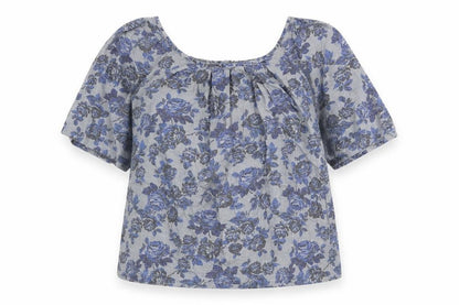 NEXT Womens Grey Floral 100% Cotton Basic Blouse Size 10 Round Neck