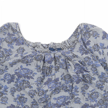 NEXT Womens Grey Floral 100% Cotton Basic Blouse Size 10 Round Neck