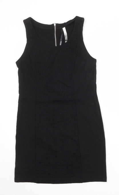 Kensie Womens Black Viscose Shift Size M Round Neck Zip