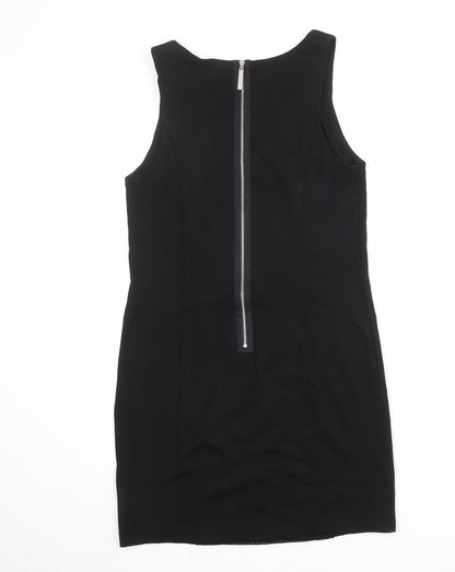 Kensie Womens Black Viscose Shift Size M Round Neck Zip