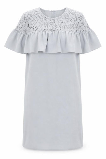 H&M Womens Blue Polyester Shift Size 12 Round Neck Button - Lace Details
