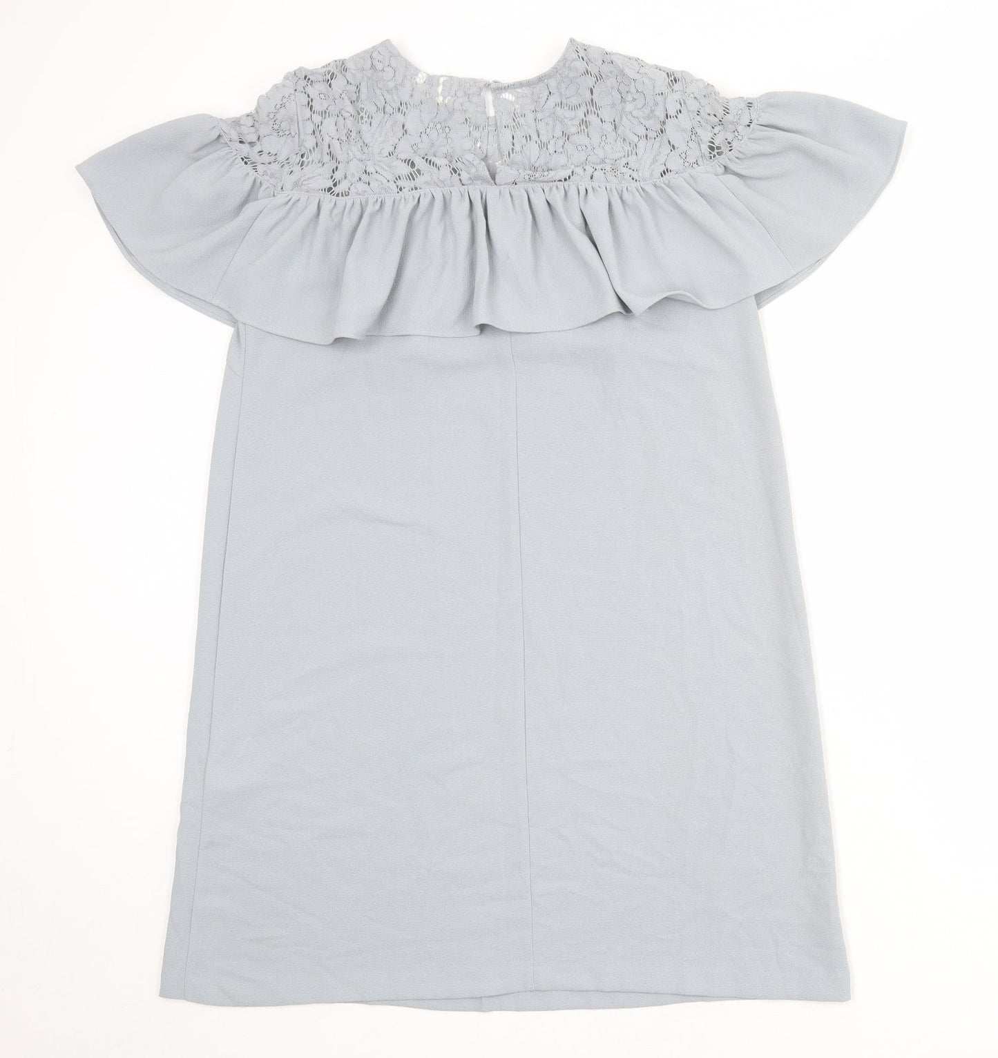 H&M Womens Blue Polyester Shift Size 12 Round Neck Button - Lace Details