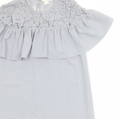 H&M Womens Blue Polyester Shift Size 12 Round Neck Button - Lace Details