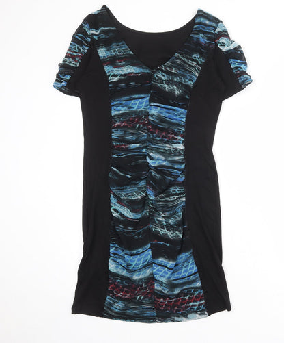 Per Una Womens Black Geometric Polyester Shift Size 14 Round Neck Zip