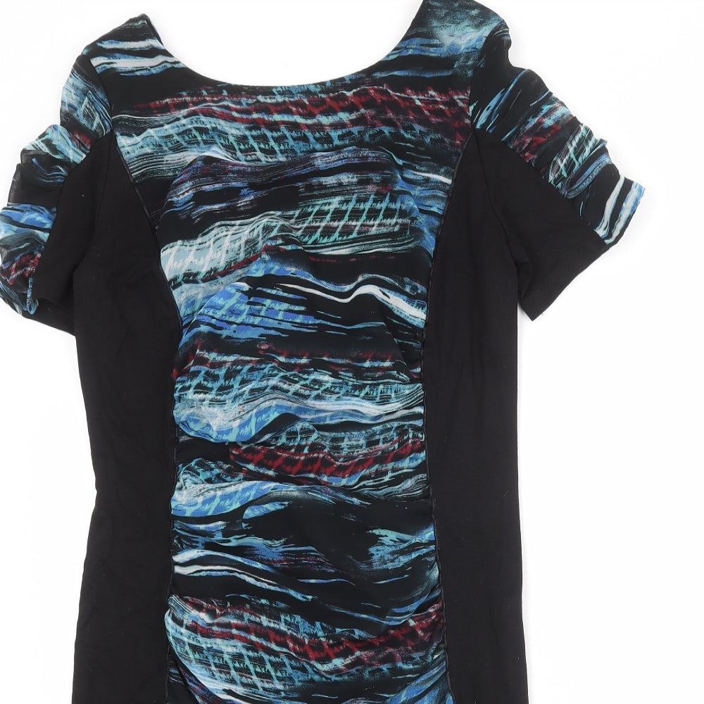 Per Una Womens Black Geometric Polyester Shift Size 14 Round Neck Zip