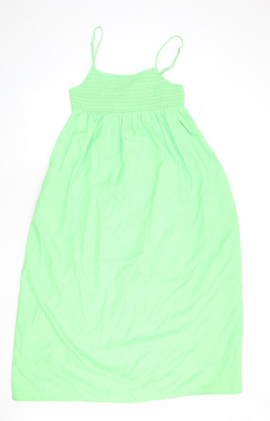 Zara Womens Green Polyester A-Line Size S Round Neck Pullover