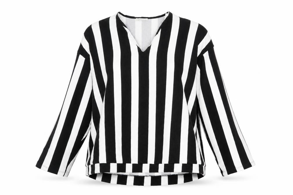 Zara Womens Black V-Neck Striped Polyester Pullover Jumper Size M