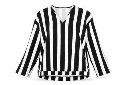 Zara Womens Black V-Neck Striped Polyester Pullover Jumper Size M