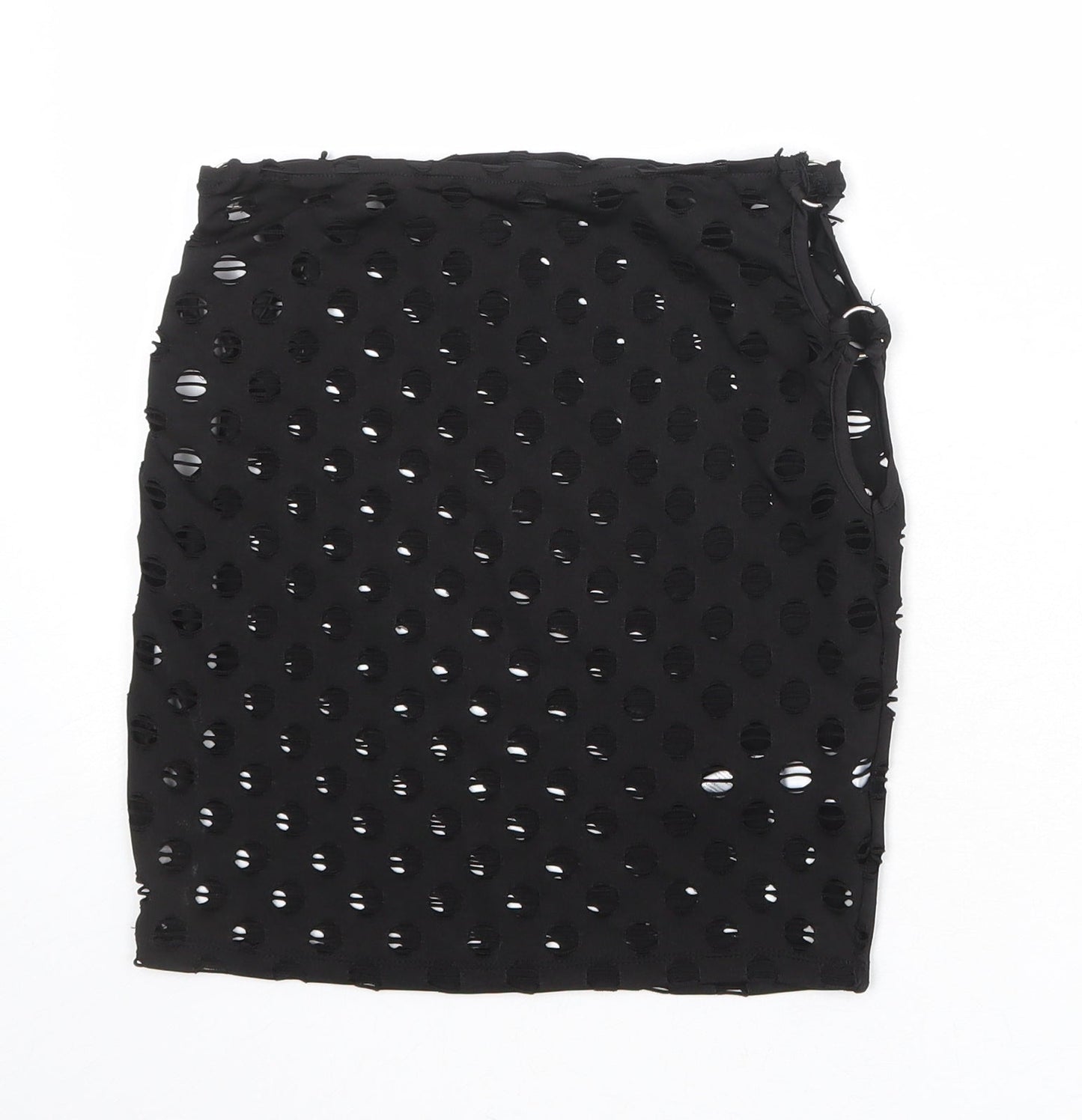 PRETTYLITTLETHING Womens Black Polka Dot Polyester Bandage Skirt Size 8 - Cut out side detail
