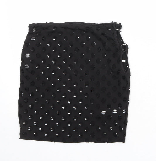 PRETTYLITTLETHING Womens Black Polka Dot Polyester Bandage Skirt Size 8 - Cut out side detail