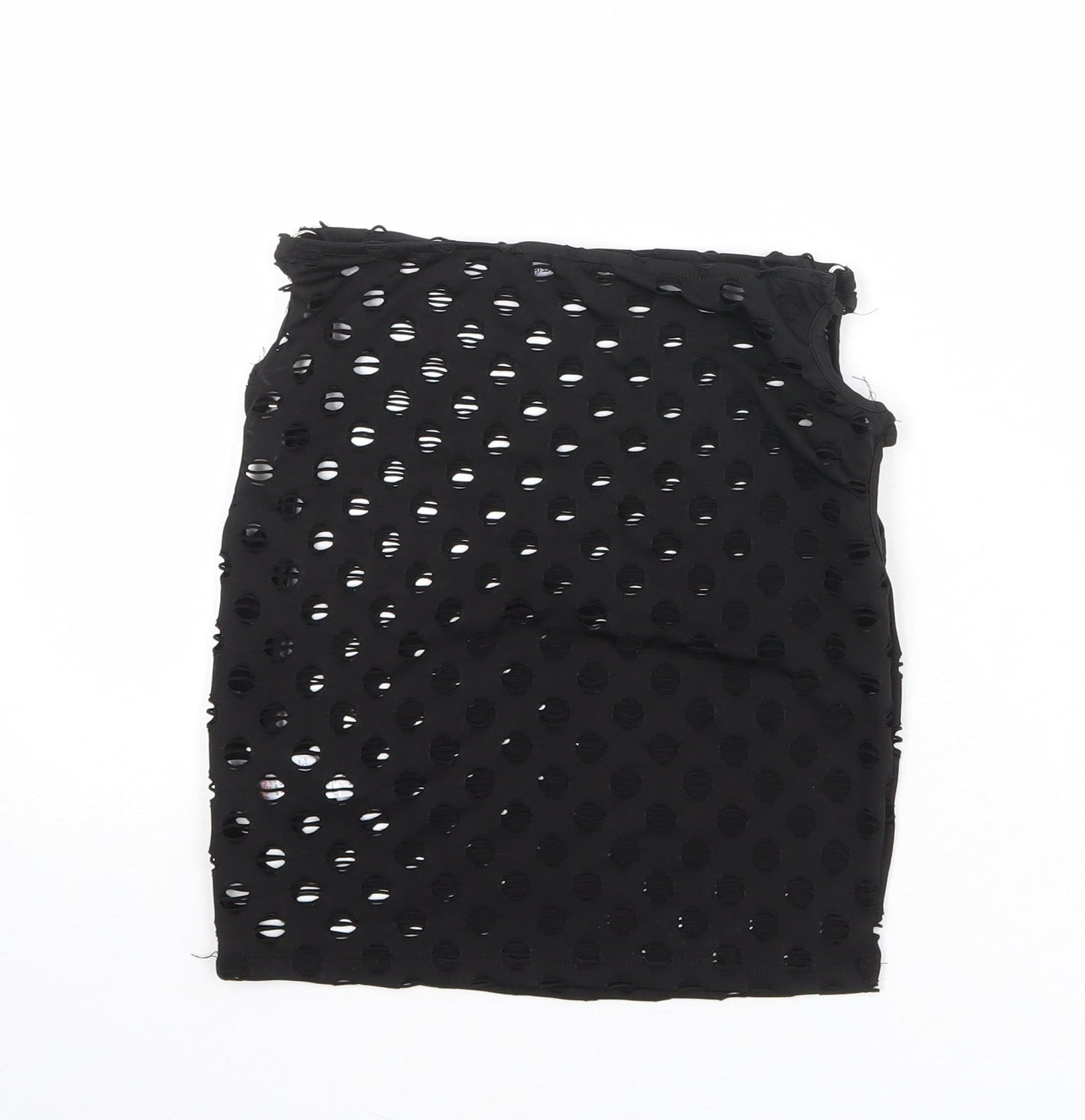 PRETTYLITTLETHING Womens Black Polka Dot Polyester Bandage Skirt Size 8 - Cut out side detail