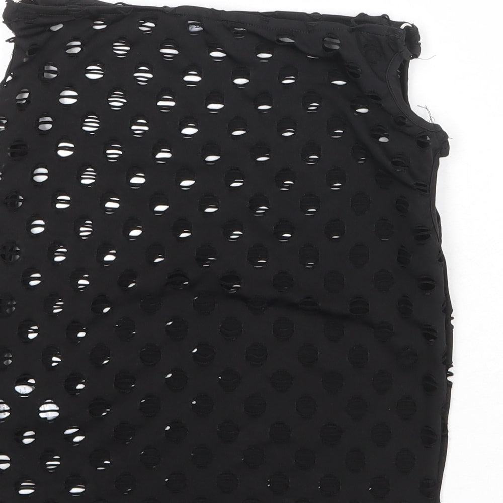 PRETTYLITTLETHING Womens Black Polka Dot Polyester Bandage Skirt Size 8 - Cut out side detail