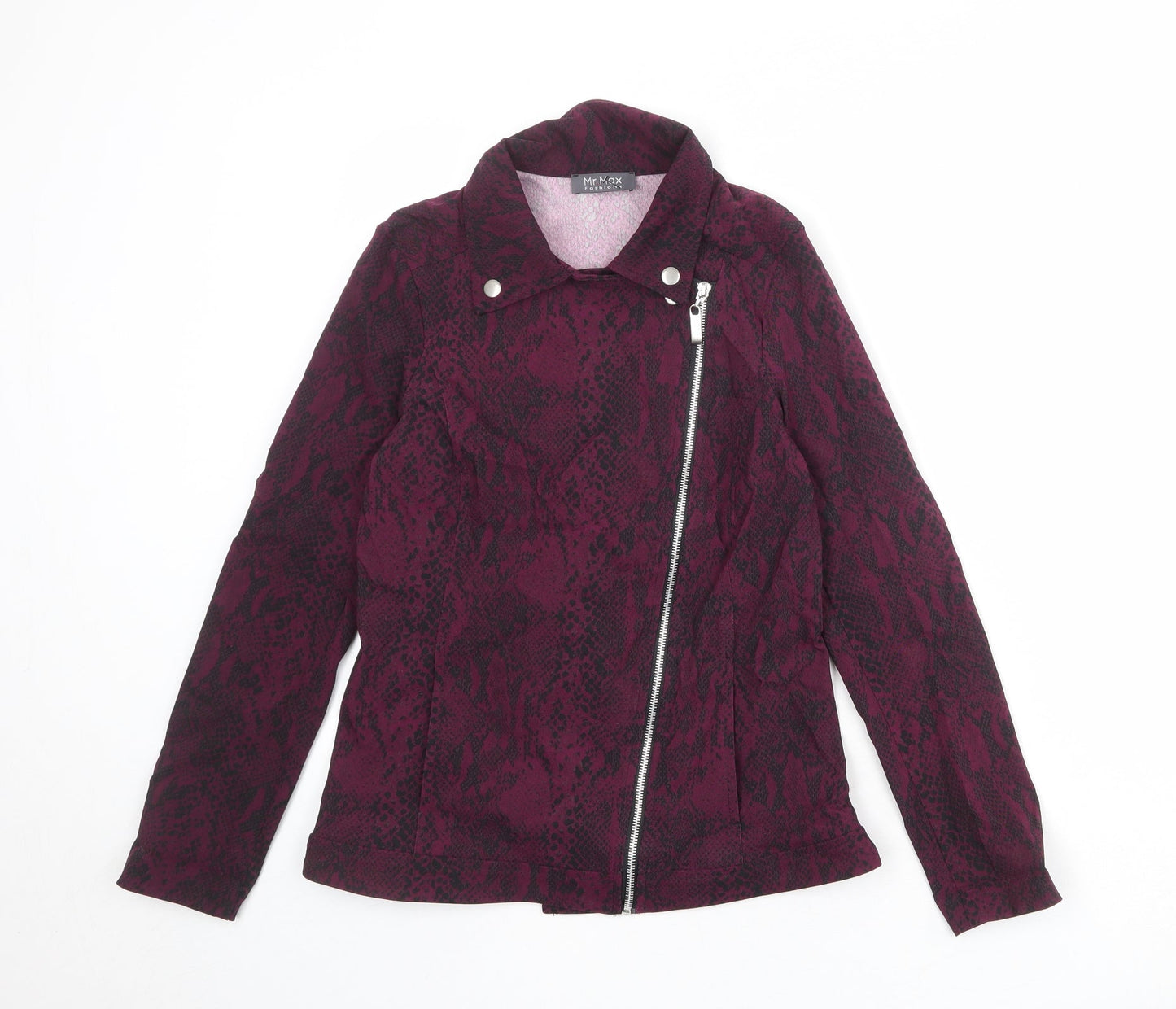 Mr Max Womens Purple Animal Print Biker Jacket Size XS Zip - Snake Print