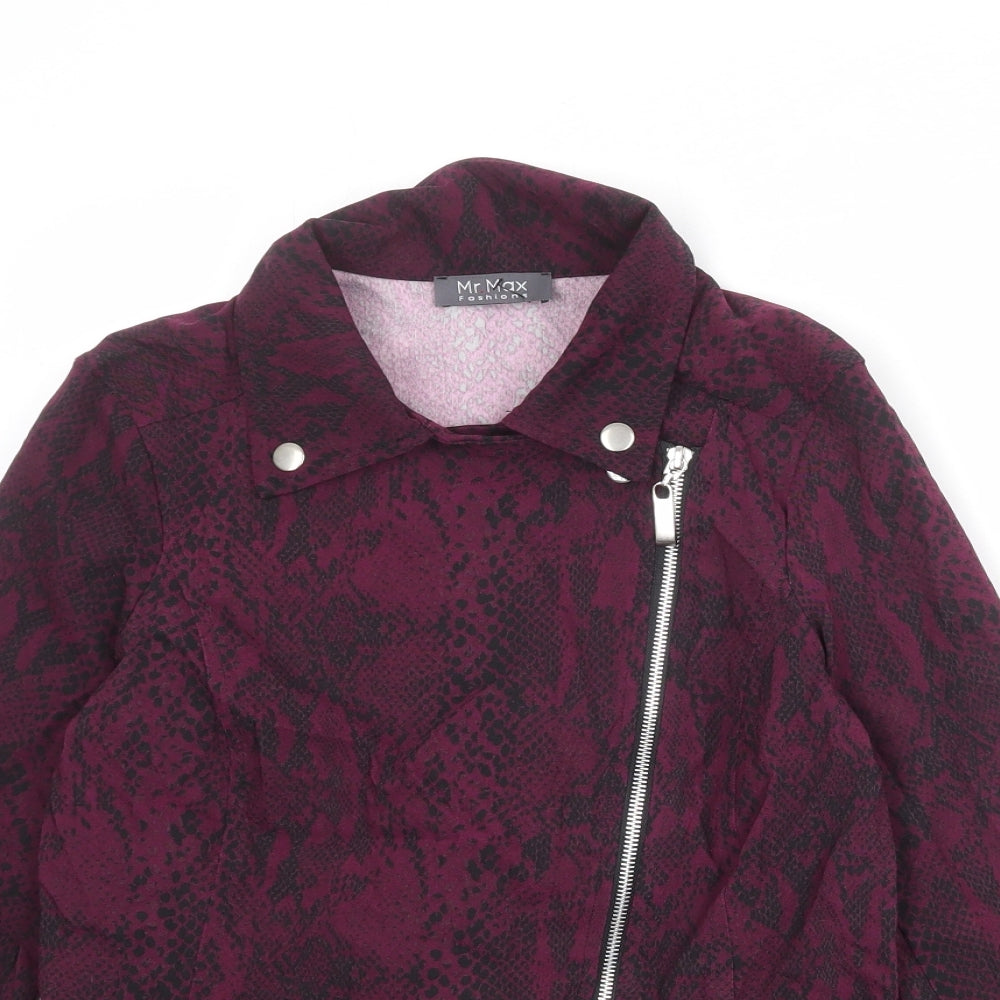 Mr Max Womens Purple Animal Print Biker Jacket Size XS Zip - Snake Print
