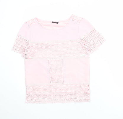 Womens UK Size XS VILA Pink Basic T-Shirt