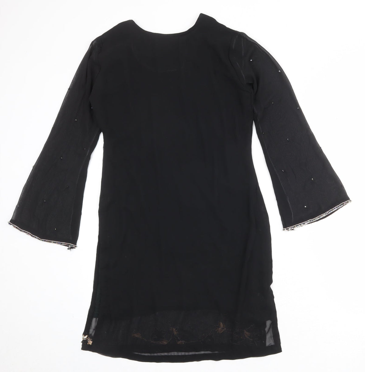 Collections Womens Black Floral Polyester Kaftan Size S Round Neck Pullover